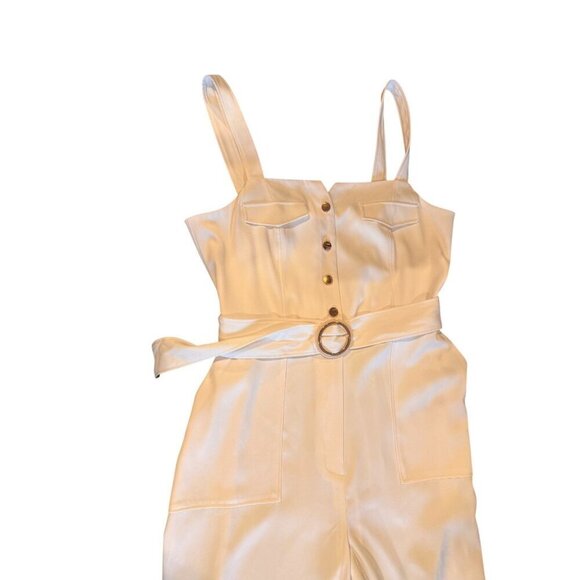 Zara Womens Cream Sleeveless Jumpsuit With Belt & Button Detail Size L - Picture 7 of 16